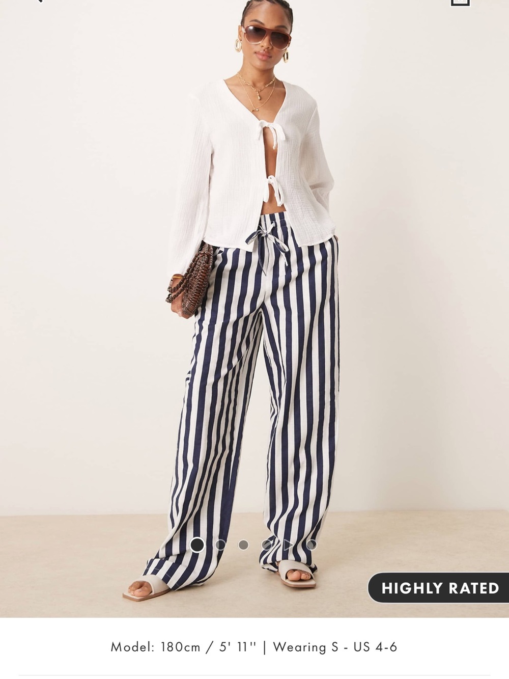 ASOS Navy and White Vertical Stripe Wide-Leg Pants